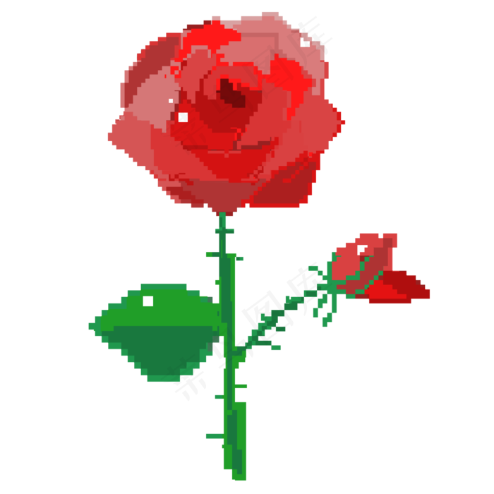 红色玫瑰花朵像素画(3000X3000(DPI:300))psd模版下载