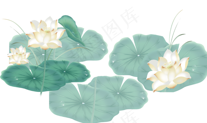 手绘卡通唯美荷花免扣元素,免抠元素(800*478px 300 dpi )psd模版下载