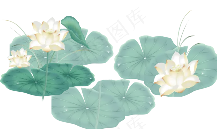 手绘卡通唯美荷花免扣元素,免抠元素(800*478px 300 dpi )psd模版下载
