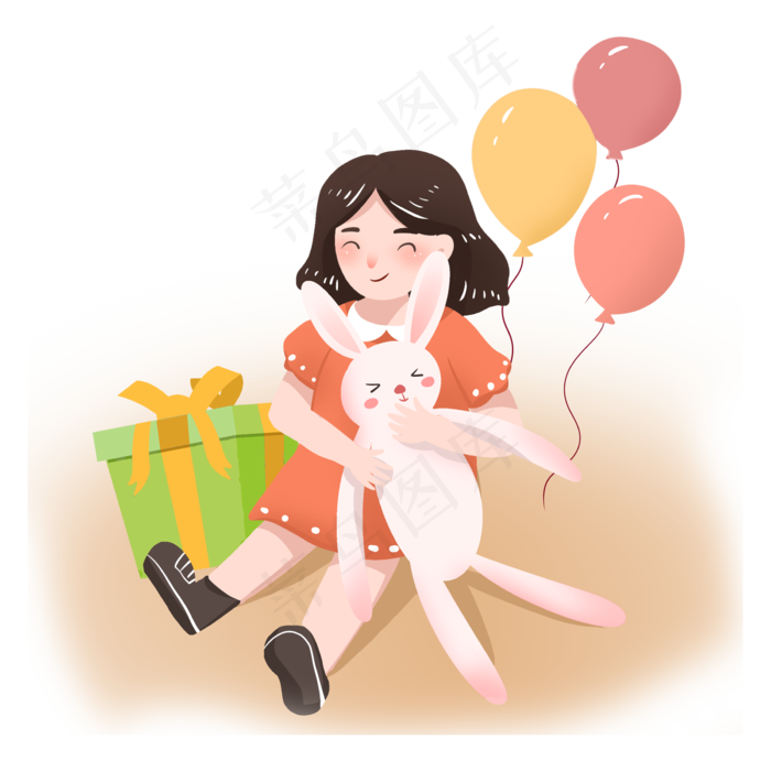 儿童节女孩抱兔子玩偶PNG