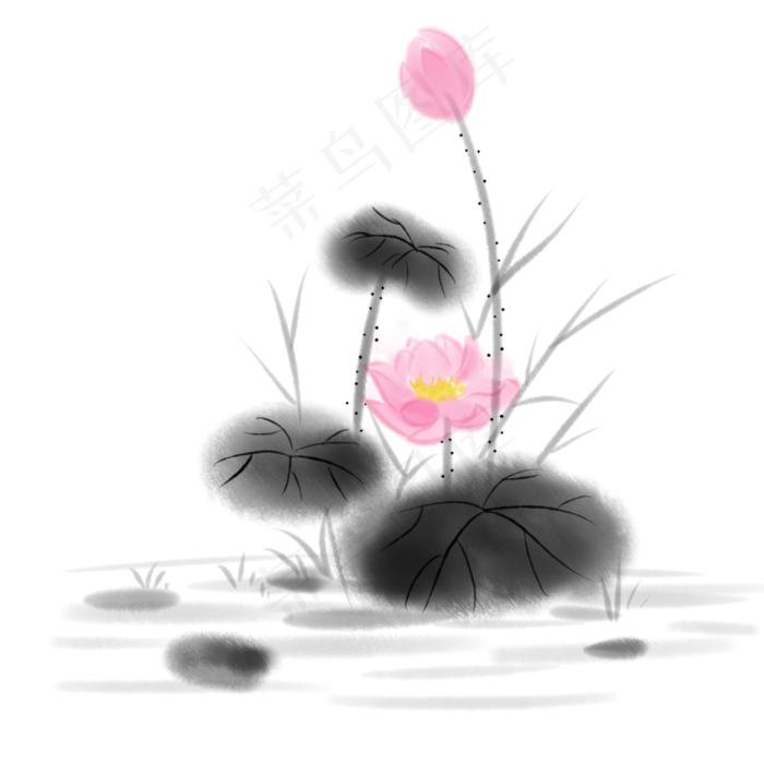 水墨荷花中国风免抠(3000*3000px 300 dpi )psd模版下载