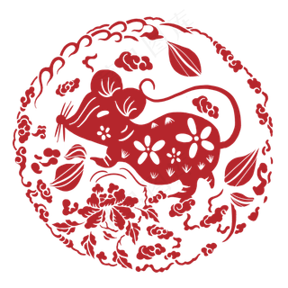 窗花鼠年红色免抠素材
