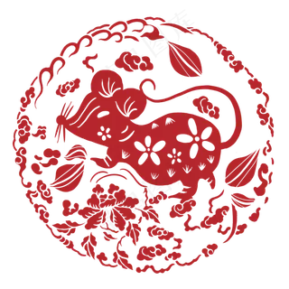 窗花鼠年红色免抠素材