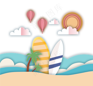 在海边沙滩剪纸