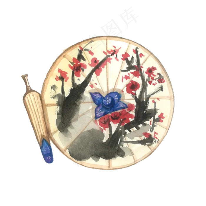 彩色水彩油纸伞国画中国风PNG,免抠元素