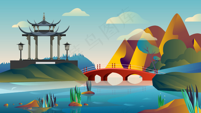 春天绿色风景插画