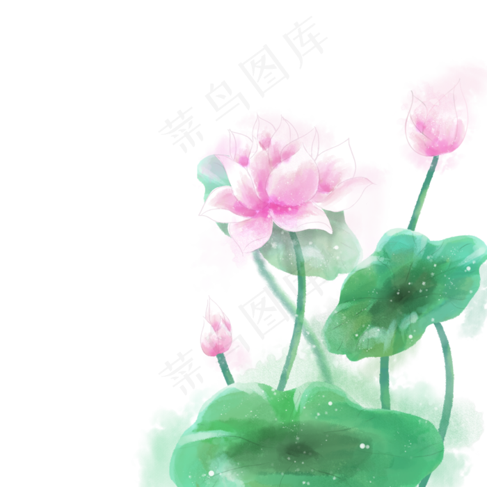 水墨水彩小清新荷花(2000X2000(DPI:300))psd模版下载