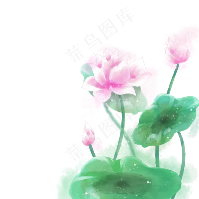 水墨水彩小清新荷花(2000X2000(DPI:300))psd模版下载