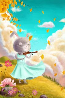 秋天金秋兔子拉提琴唯美风景图