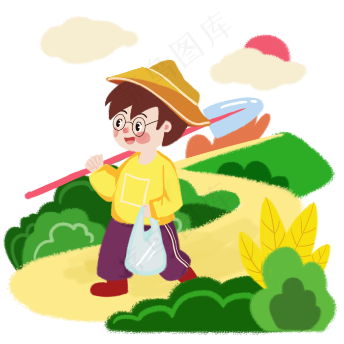 植树节男孩欢乐去植树手绘人物P