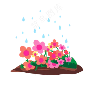 矢量手绘花朵下雨