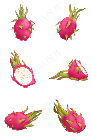 卡通手绘火龙果组图PNG免抠素材