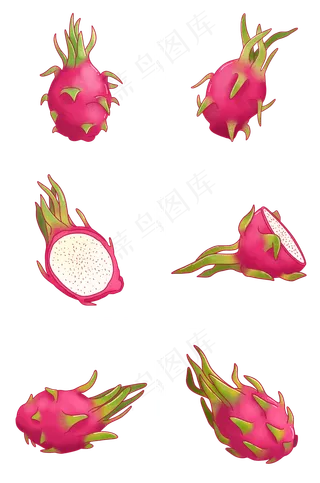卡通手绘火龙果组图PNG免抠素材