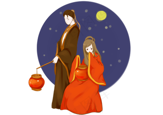 七夕节提灯牛郎织女素材,免抠元素