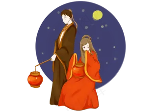 七夕节提灯牛郎织女素材,免抠元素