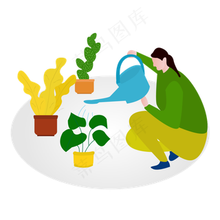 浇花的女人矢量素材,免抠元素