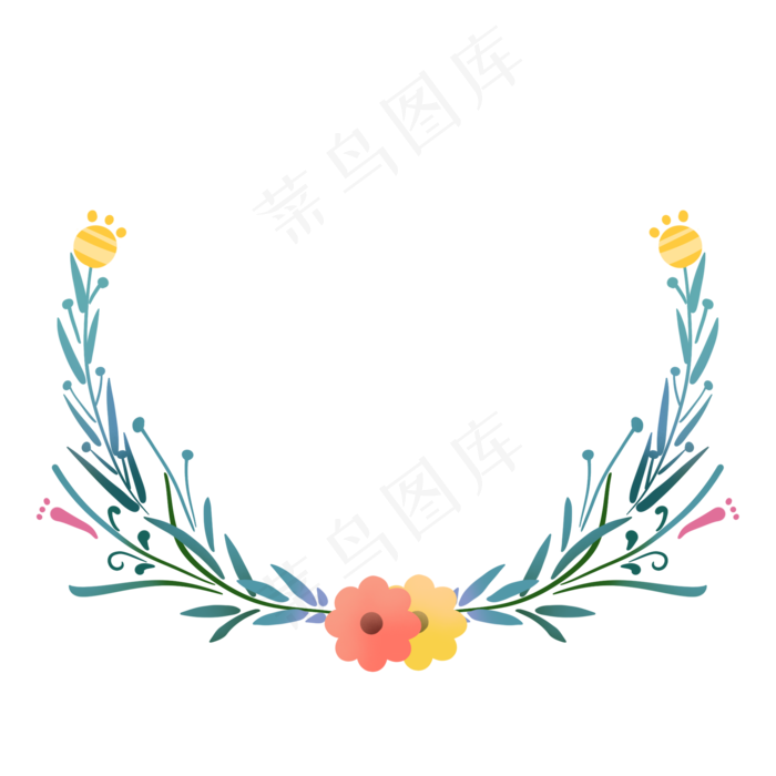清新植物装饰半环形花环,免抠元素(2000X2000(DPI:300))psd模版下载