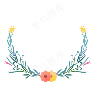 清新植物装饰半环形花环,免抠元素