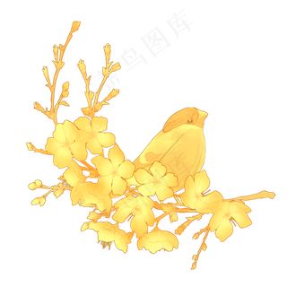 金色花鸟金古风素材,免抠元素