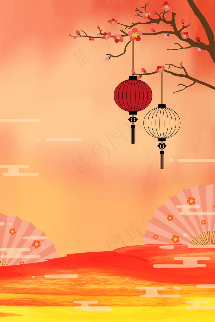 中国风纸扇红色psd分层banner(3545*5315px 	      )psd模版下载