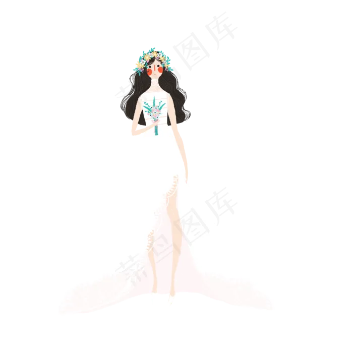 小清新唯美婚纱女孩手拿鲜花新娘,免抠元素(1024*1369px 72 dpi )psd模版下载