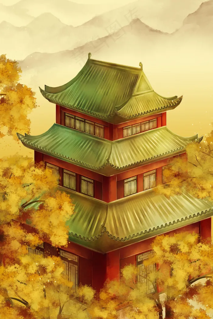 中国风秋季大唐国韵古风建筑漠北秋风(2880*1620px 300 dpi )
