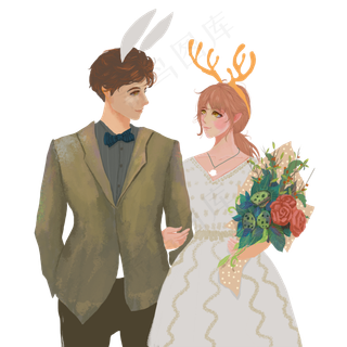 清新创意森林婚礼人物设计可商用