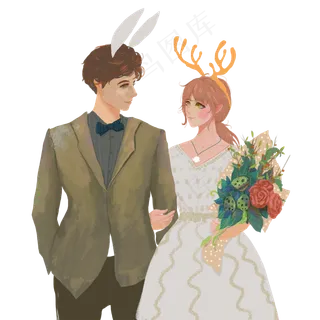 清新创意森林婚礼人物设计可商用