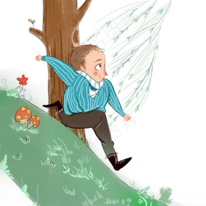 清明节踏春出游手绘插画