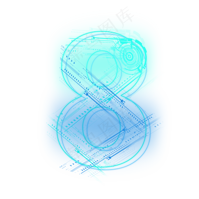 科技线条蓝色绿色数字8(3000X3000(DPI:300))psd模版下载