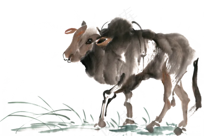 勤劳的牛水墨画PNG免抠素材(7087*4724px 300 dpi )psd模版下载