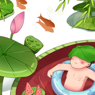 男孩在西瓜里游泳