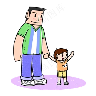 卡通父亲节父子夸张风牵手玩pn