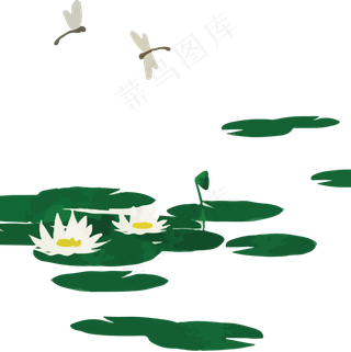 水彩池塘的荷花矢量免抠图