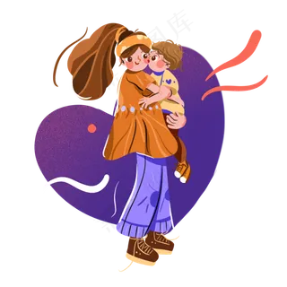 母亲节妈妈和宝宝亲昵手绘png