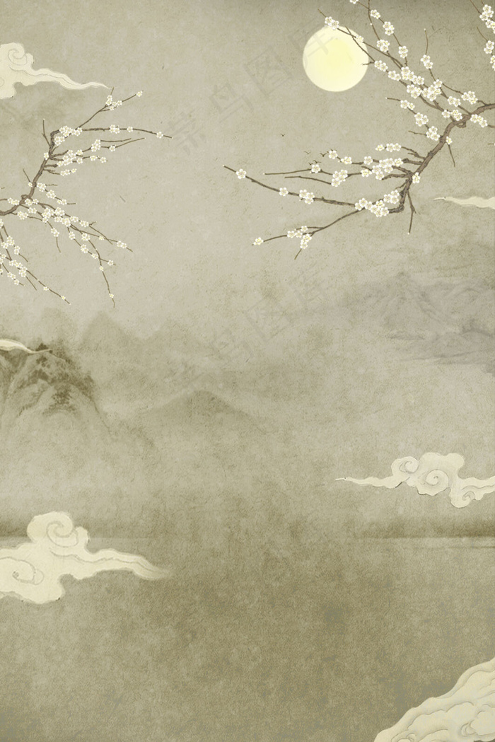 古典复古中国风山水水墨背景海报