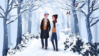 下雪森林情侣冬天