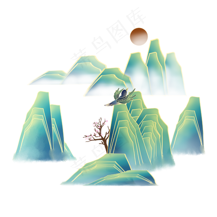 水墨山水(3000X3000(DPI:300))psd模版下载