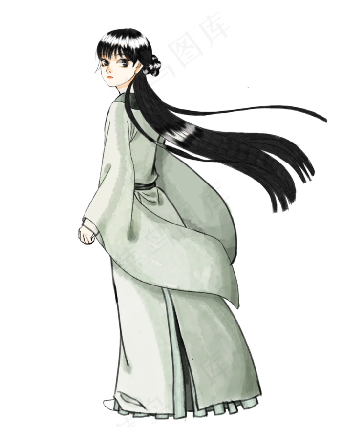 古风水彩少女