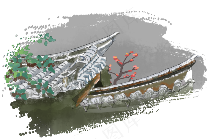 屋檐水墨画,免抠元素