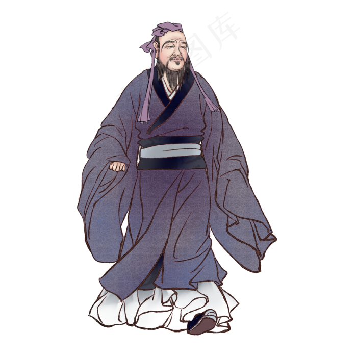 古风人物孔子行走肖像,免抠元素