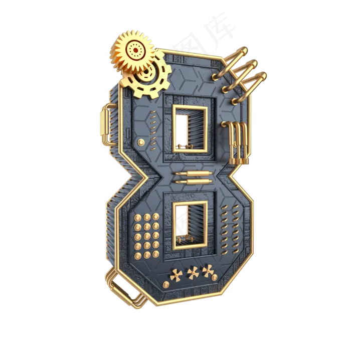 黑金机械倒计时数字8(2000*2000px 	      )