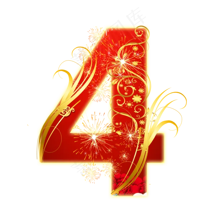 红色喜庆数字4psd模版下载