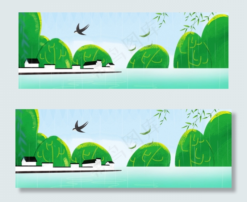清明节小清新湖泊PSD分层banner