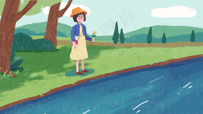 立春湖边春游的女孩(2056X1255(DPI:72))psd模版下载
