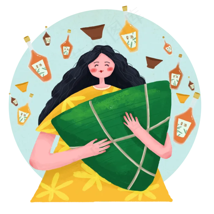 女孩手抱端午粽子图案(3500X3500(DPI:300))psd模版下载