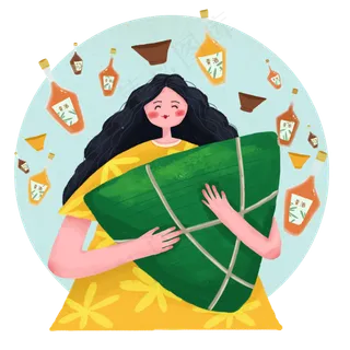 女孩手抱端午粽子图案