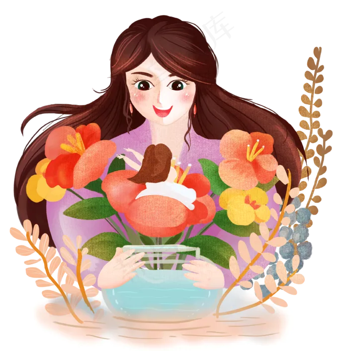 38女神节暖色系手绘女王节,免抠元素(3365*3389px 300 dpi )psd模版下载