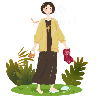 谷雨淋雨的小女孩