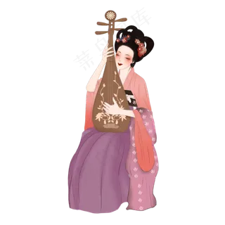 仕女图古风女弹琵琶素材